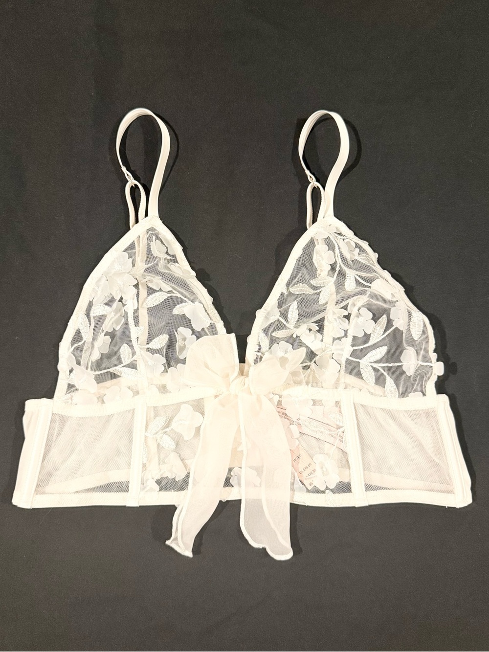 Sheer Floral Lace Bralette with Bow Detail